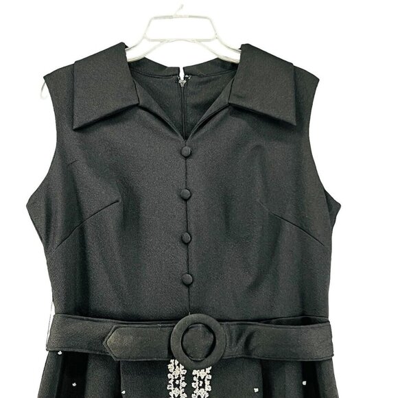 Vintage Maxi Dress Size 16-1/2 60s 70s Sleeveless Black White Stones Trees Avon - Picture 4 of 16